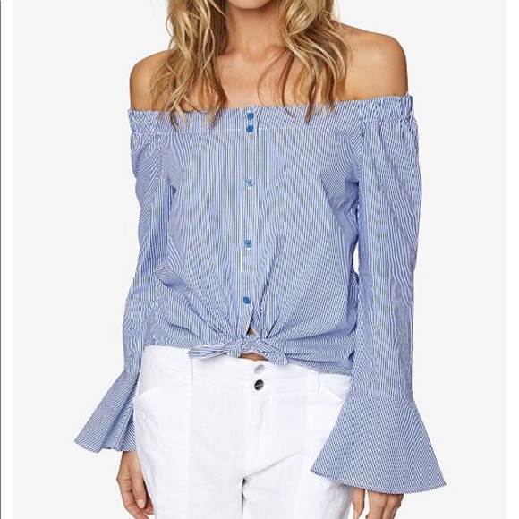 Sanctuary Tops - Sanctuary Abby Cotton Pinstripe Off-The-Shoulder